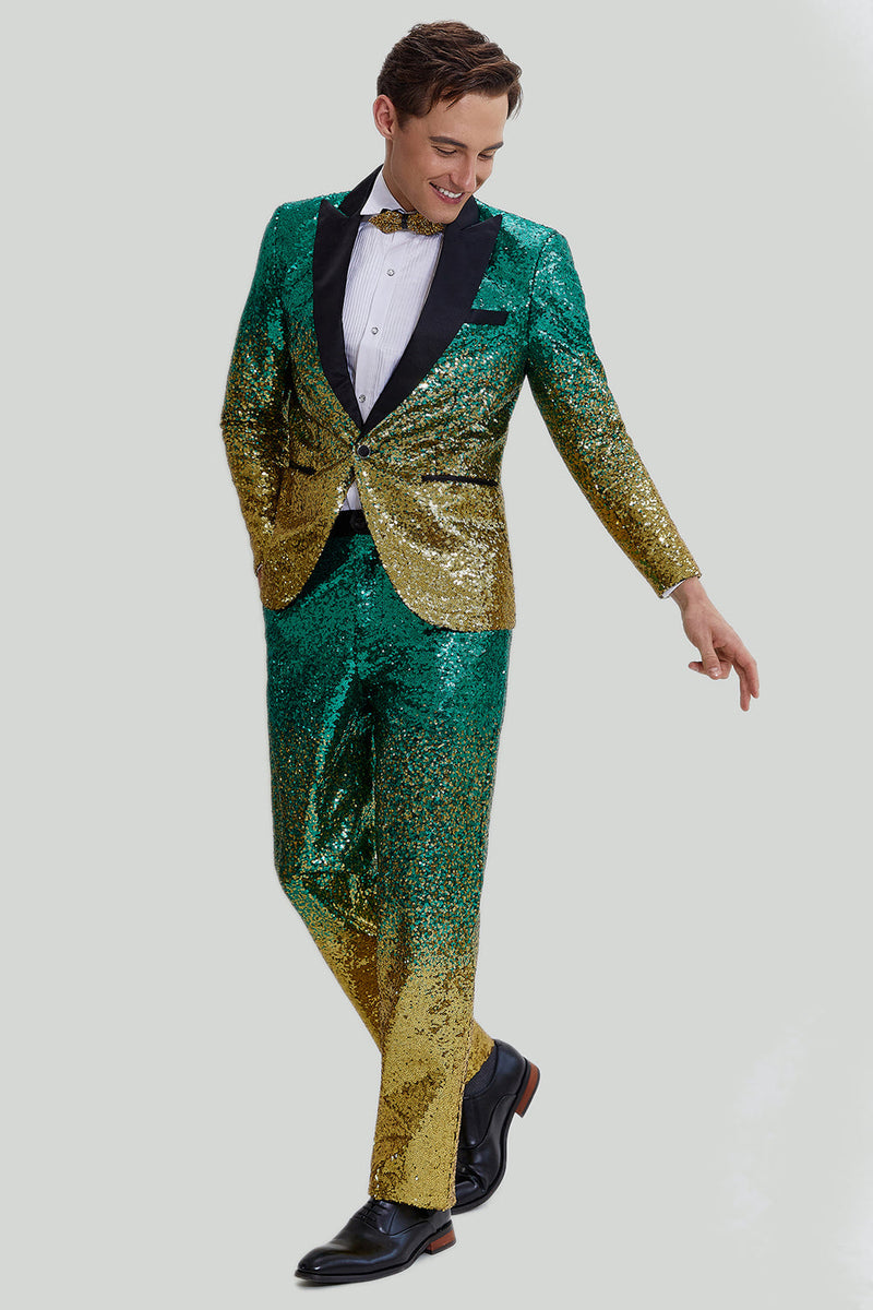 Load image into Gallery viewer, Gold Green Men's 2 Piece Notched Lapel Sequins Suits