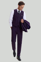 Load image into Gallery viewer, Purple Notched Lapel 3 Piece One Button Men's Suits