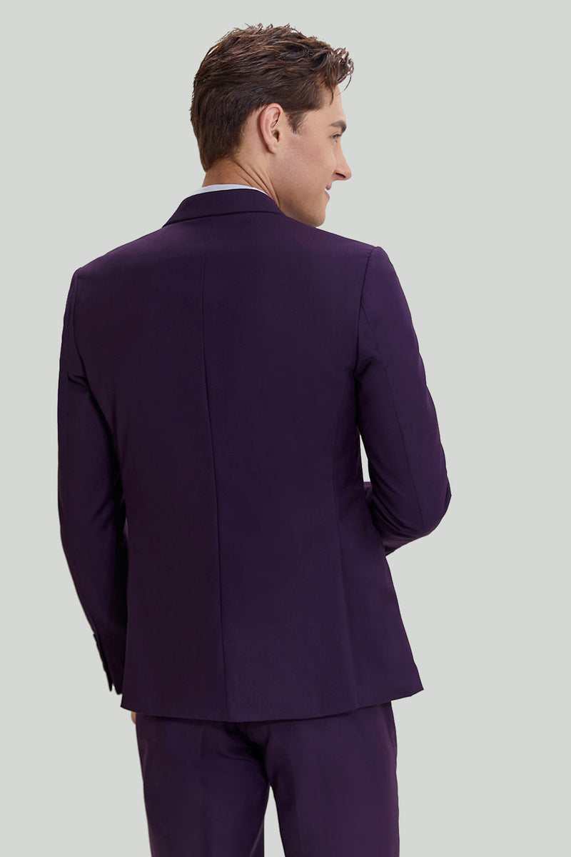 Load image into Gallery viewer, Purple Notched Lapel 3 Piece One Button Men's Suits