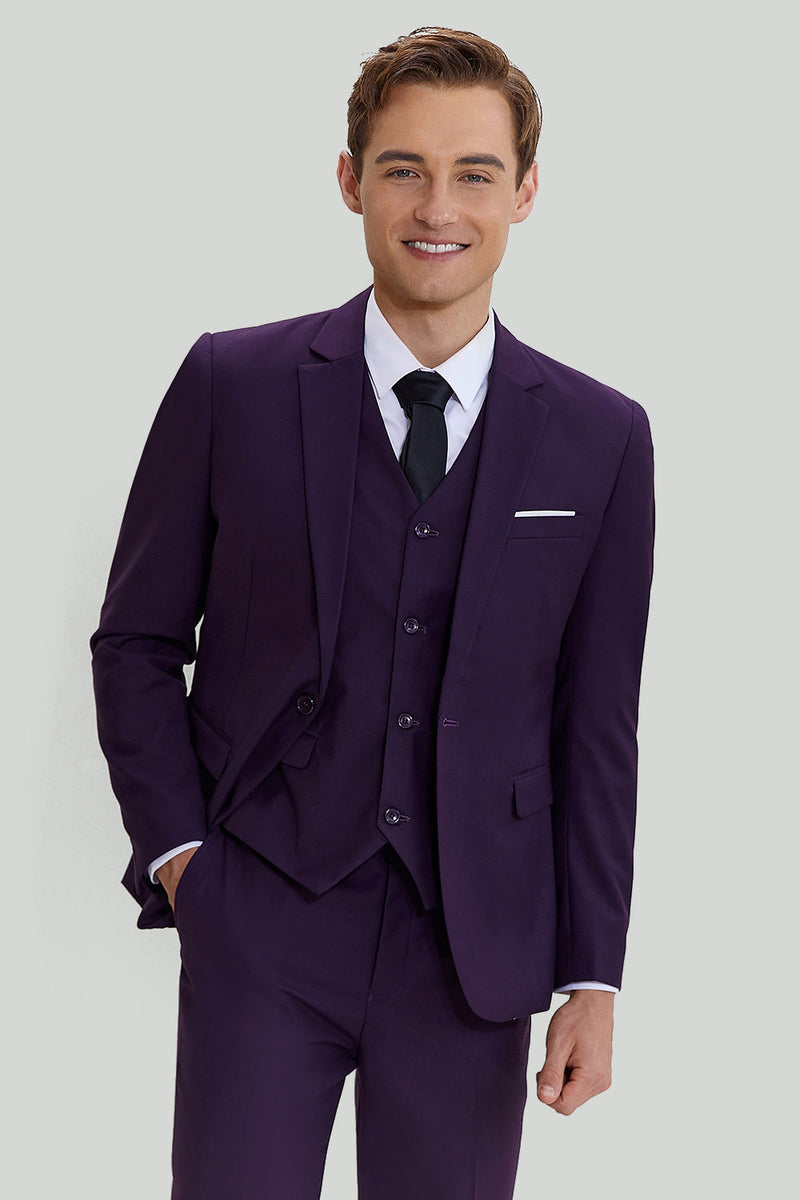 Load image into Gallery viewer, Purple Notched Lapel 3 Piece One Button Men's Suits