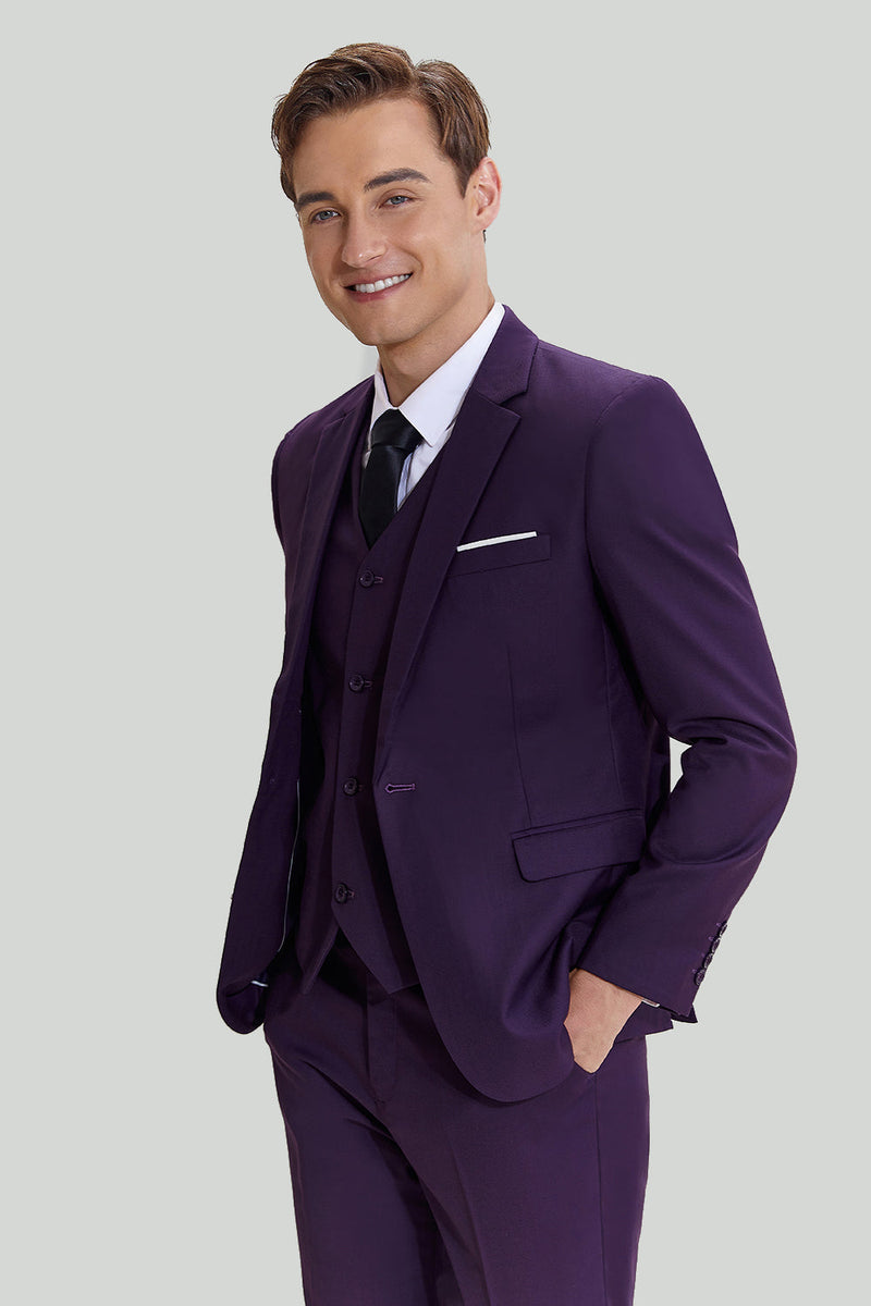 Load image into Gallery viewer, Purple Notched Lapel 3 Piece One Button Men's Suits