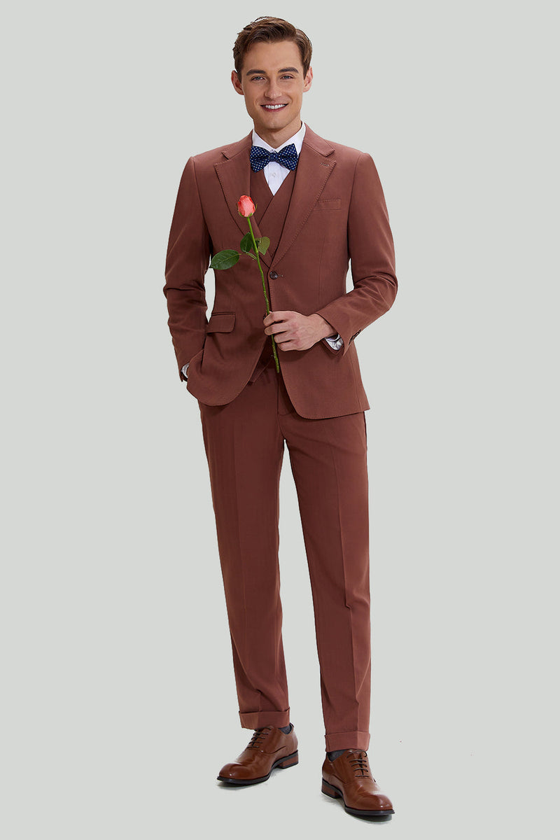 Load image into Gallery viewer, Tan Notched Lapel 3 Piece Single Breasted Prom Suits