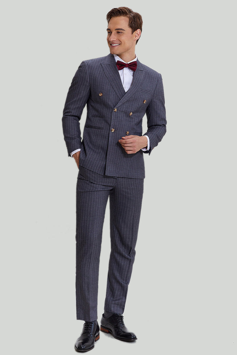 Load image into Gallery viewer, Men's 3 Piece Pinstripe Grey Suit