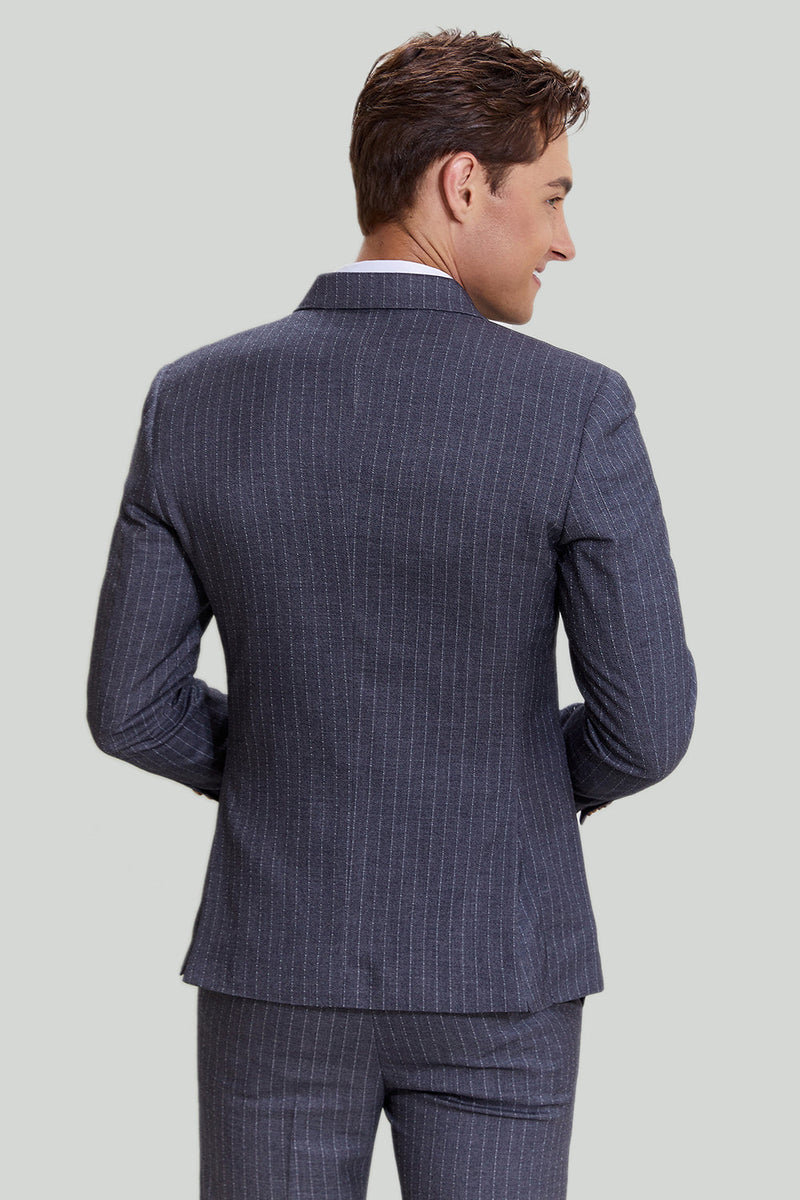Load image into Gallery viewer, Men's 3 Piece Pinstripe Grey Suit