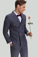 Load image into Gallery viewer, Men's 3 Piece Pinstripe Grey Suit