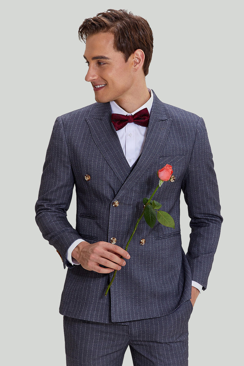 Load image into Gallery viewer, Men's 3 Piece Pinstripe Grey Suit