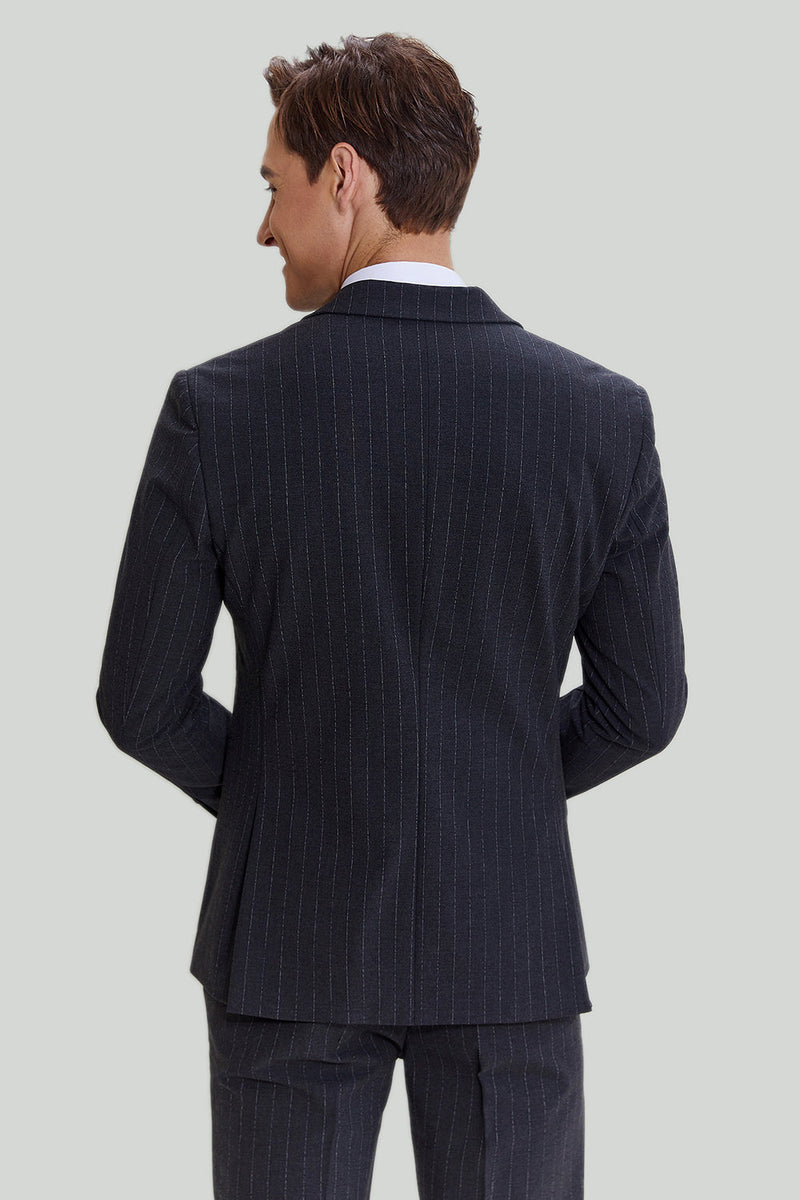 Load image into Gallery viewer, Men's 3 Piece Pinstripe Dark Grey Suit