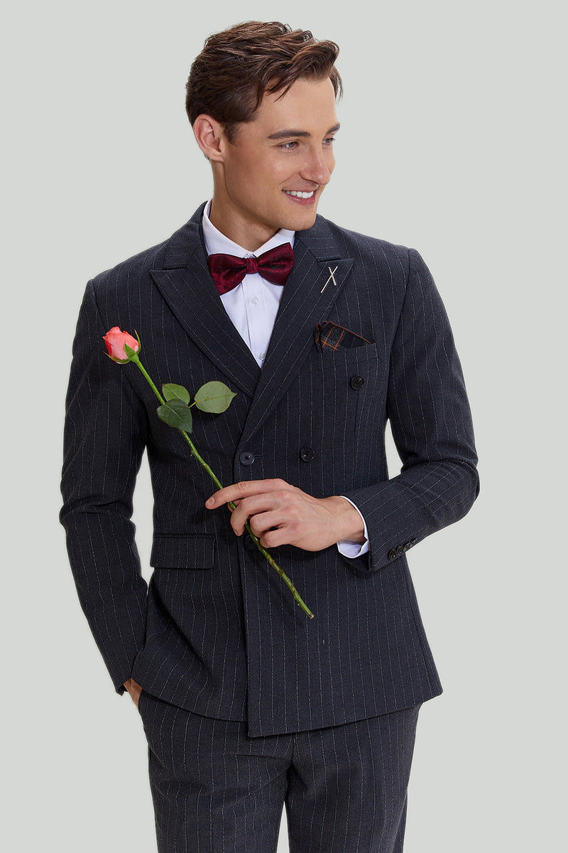 Load image into Gallery viewer, Men's 3 Piece Pinstripe Dark Grey Suit
