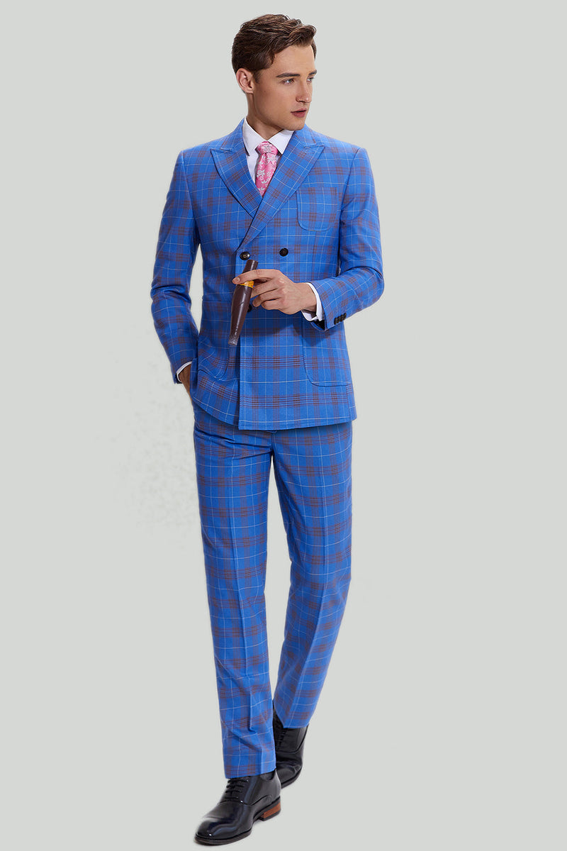 Load image into Gallery viewer, Blue Plaid Men's 3 Piece Tuxedo Suits