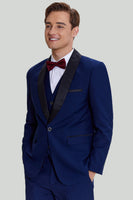 Load image into Gallery viewer, Men's Navy 3-piece One Button Slim Fit Prom Suits