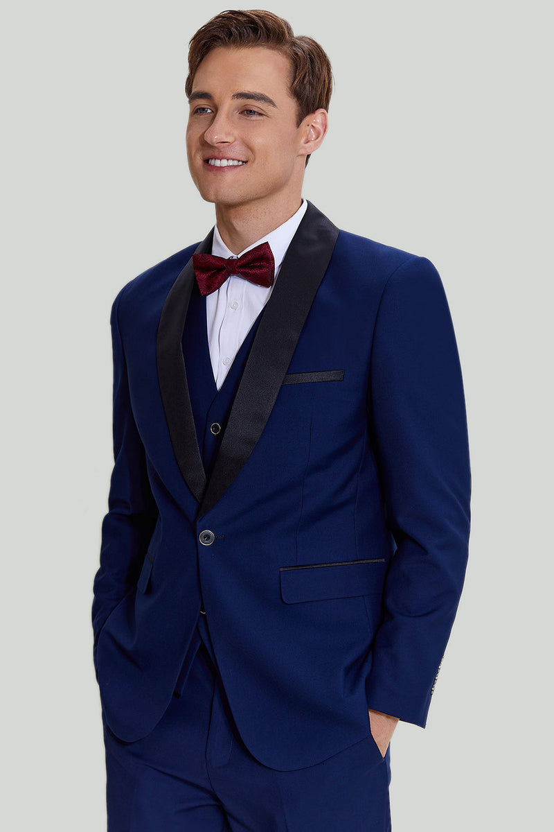 Load image into Gallery viewer, Men's Navy 3-piece One Button Slim Fit Prom Suits