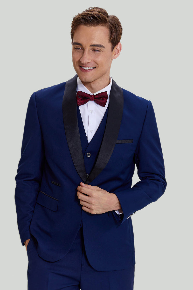 Load image into Gallery viewer, Men's Navy 3-piece One Button Slim Fit Prom Suits