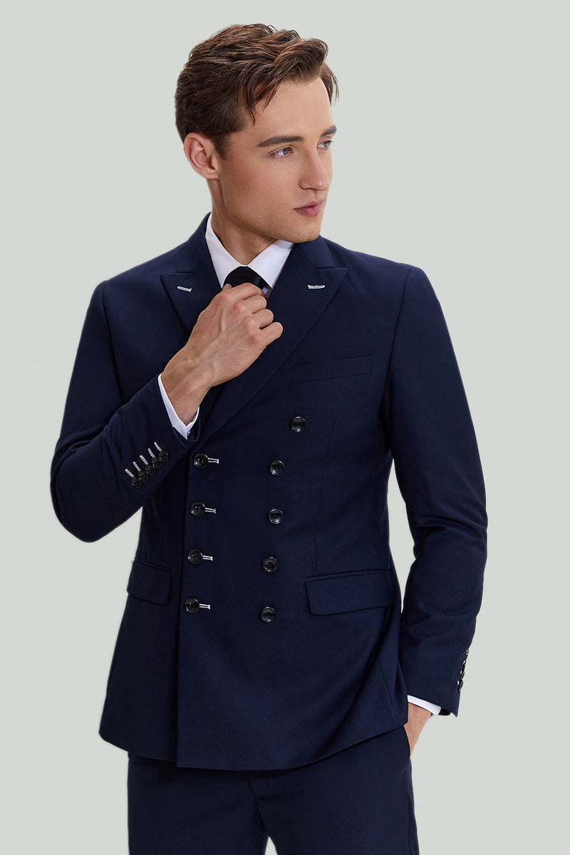 Load image into Gallery viewer, Navy 2 Piece Double Breasted Men's Suit