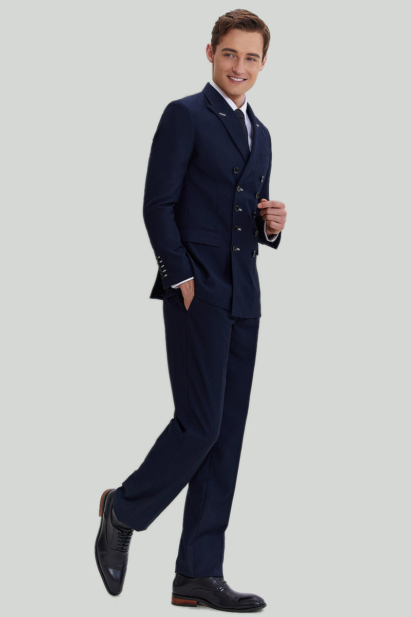 Load image into Gallery viewer, Men's Navy 2 Piece Double Breasted Suit