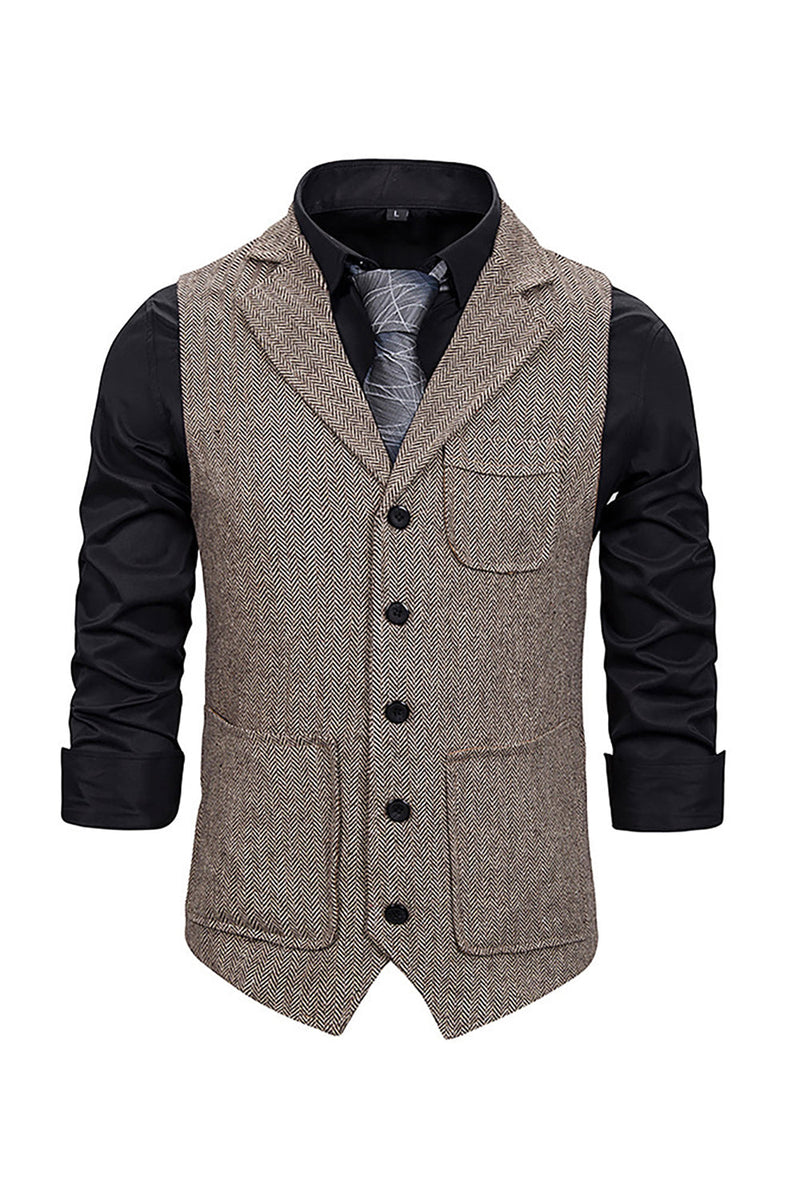 Load image into Gallery viewer, Brown Tweed Single Breasted Notched Lapel Men's Suit Vest
