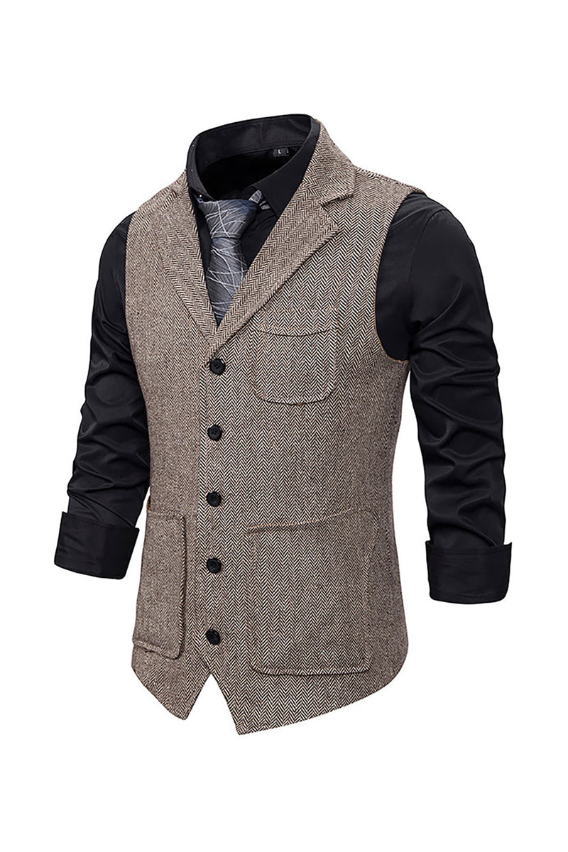 Load image into Gallery viewer, Brown Tweed Single Breasted Notched Lapel Men's Suit Vest