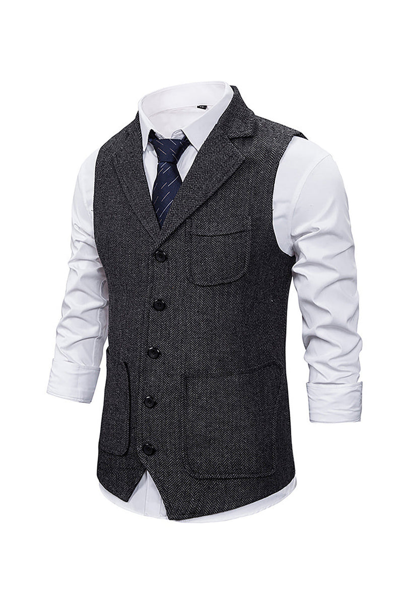 Load image into Gallery viewer, Brown Tweed Single Breasted Notched Lapel Men's Suit Vest