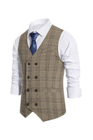 Load image into Gallery viewer, Brown Pinstripe Double Breasted Shawl Lapel Men's Suit Vest
