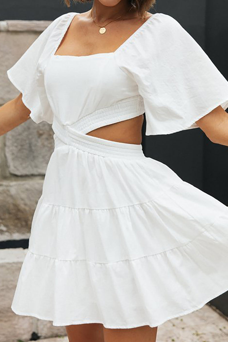 Load image into Gallery viewer, A Line White Graduation Dress with Hollow-out