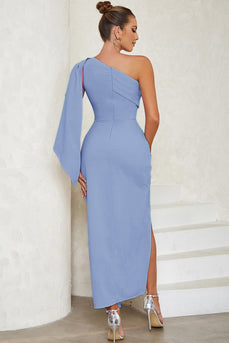Blue One Shoulder Bodycon Long Formal Dress