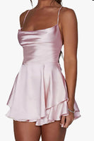 Load image into Gallery viewer, A Line Spaghetti Straps White Graduation Dress with Lace-up Back