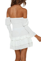 Load image into Gallery viewer, Off The Shoulder Long Sleeves White Graduation Dress with Pleated