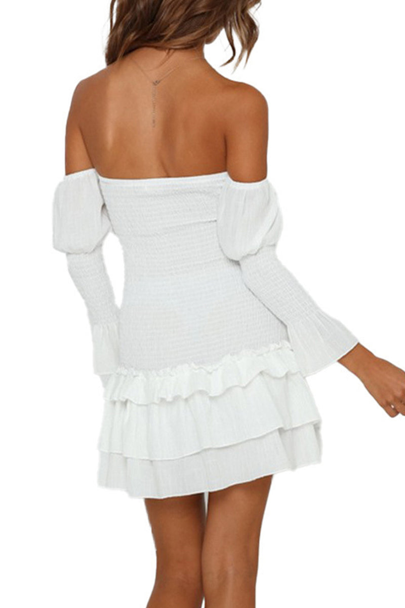 Load image into Gallery viewer, Off The Shoulder Long Sleeves White Graduation Dress with Pleated