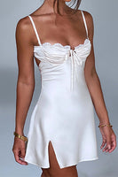 Load image into Gallery viewer, White Spaghetti Straps Mini Graduation Dress with Slit
