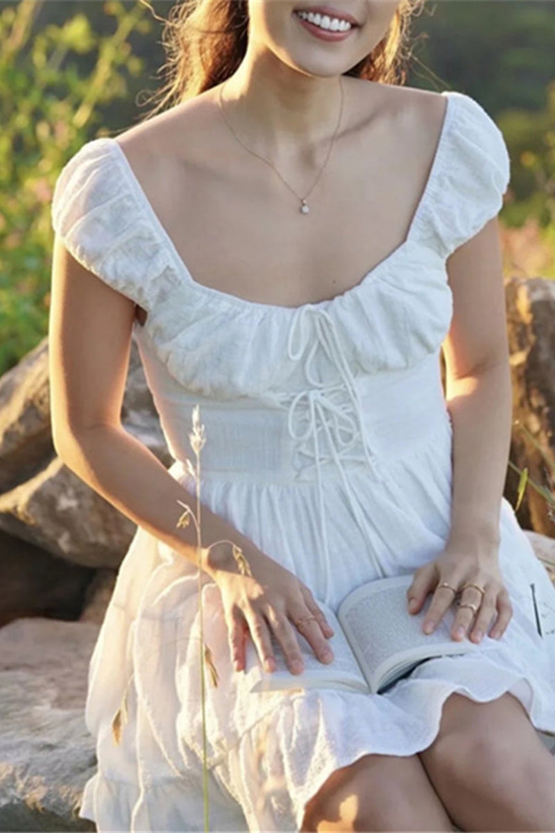 Load image into Gallery viewer, Simple White A-Line Short Lace Up Graduation Dress