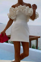 Load image into Gallery viewer, Elegant Bodycon Off the Shoulder Mini White Graduation Dress