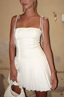 Load image into Gallery viewer, A-Line Spaghetti Straps Little White Mini Graduation Dress