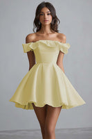 Load image into Gallery viewer, A Line Off The Shoulder Mini White Graduation Dress