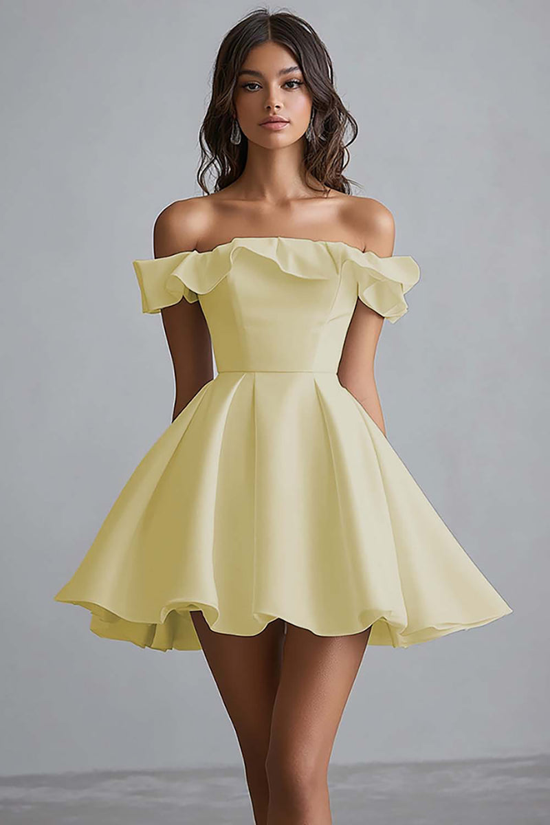 Load image into Gallery viewer, A Line Off The Shoulder Mini White Graduation Dress