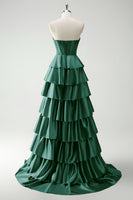 Load image into Gallery viewer, Green Sweetheart Princess Tiered Long Corset Prom Dress