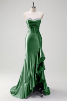 Load image into Gallery viewer, Sparkly Grey Blue Mermaid Strapless Corset Long Prom Dress