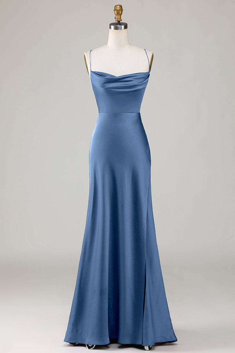 strapless open back dress Hellymoon Women Dusty Blue Satin Simple Prom Dress with Slit Lace-Up Back  Long Party Dress – hellymoonuk