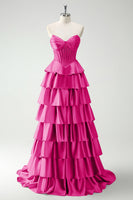 Load image into Gallery viewer, Green Sweetheart Princess Tiered Long Corset Prom Dress