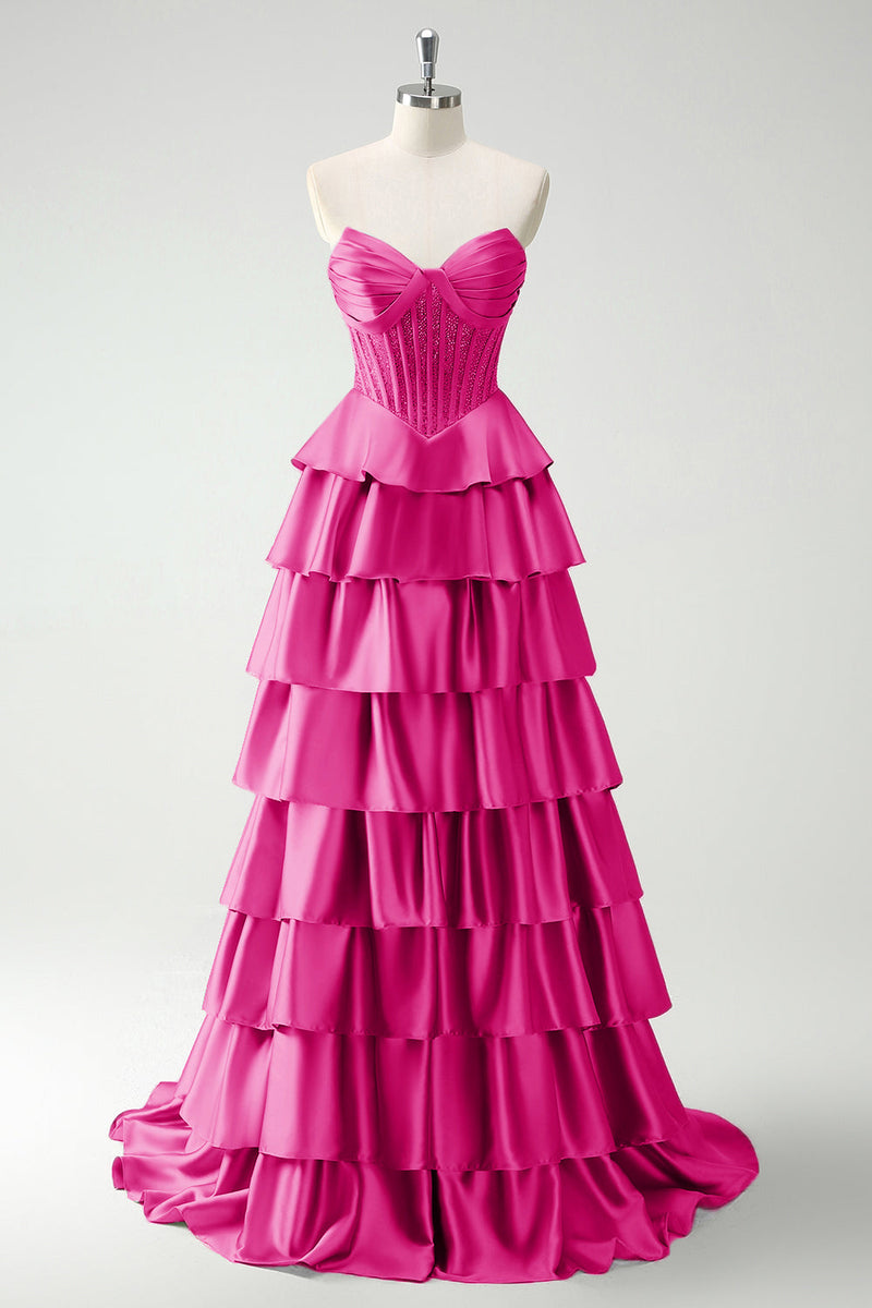 Load image into Gallery viewer, Green Sweetheart Princess Tiered Long Corset Prom Dress