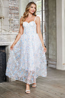 Load image into Gallery viewer, Glitter A Line Spaghetti Straps Tea Length Graduation Dress with Appliques