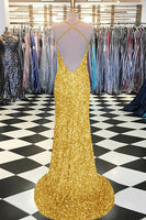 Load image into Gallery viewer, Sky Blue Spaghetti Straps Sequins Mermaid Long Prom Dress