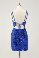 Load image into Gallery viewer, Gorgeous Hot Pink Bodycon Lace Up Glittler Short Graduation Dress with Slit