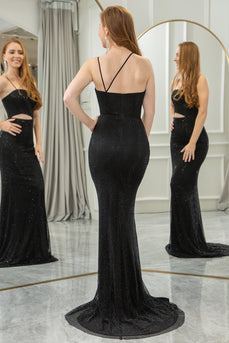 Black Mermaid Spaghetti Straps Long Prom Dress