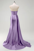 Load image into Gallery viewer, Navy Mermaid V Neck Corset Beaded Prom Dress with Slit