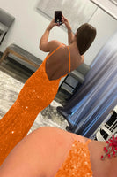 Load image into Gallery viewer, Coral One Shoulder Sequins Mermaid Sparkly Prom Dress