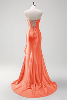 Load image into Gallery viewer, Sparkly Grey Blue Mermaid Strapless Corset Long Prom Dress