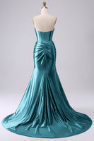 Load image into Gallery viewer, Sparkly Darrk Navy Mermaid Sweetheart Corset Long Prom Dress with Slit