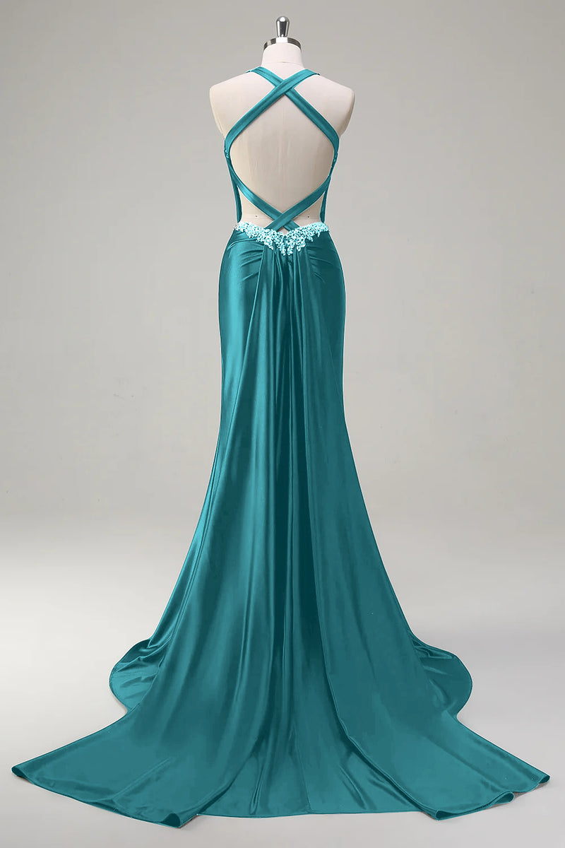 Load image into Gallery viewer, Dark Green Sparkly Beaded Corset Mermaid Spaghetti Straps Prom Dress
