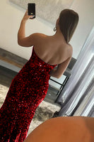 Load image into Gallery viewer, Orange Mermaid Strapless Sequins Long Prom Dress with Slit