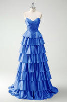 Load image into Gallery viewer, Green Sweetheart Princess Tiered Long Corset Prom Dress