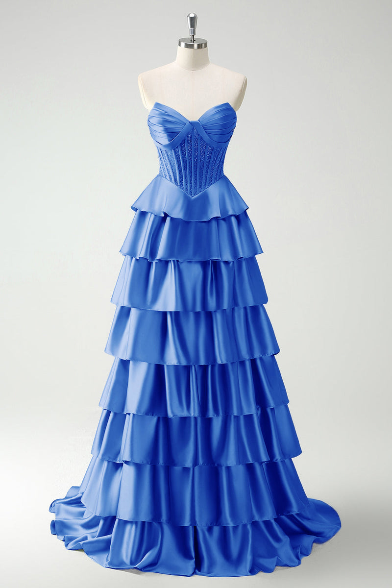 Load image into Gallery viewer, Green Sweetheart Princess Tiered Long Corset Prom Dress